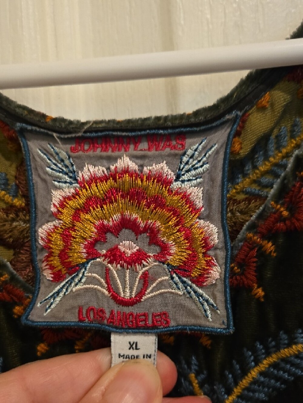 Johnny Was Embroidered Velvet Tunic in Olive with Red and Gold Accents - Picture 2 of 5
